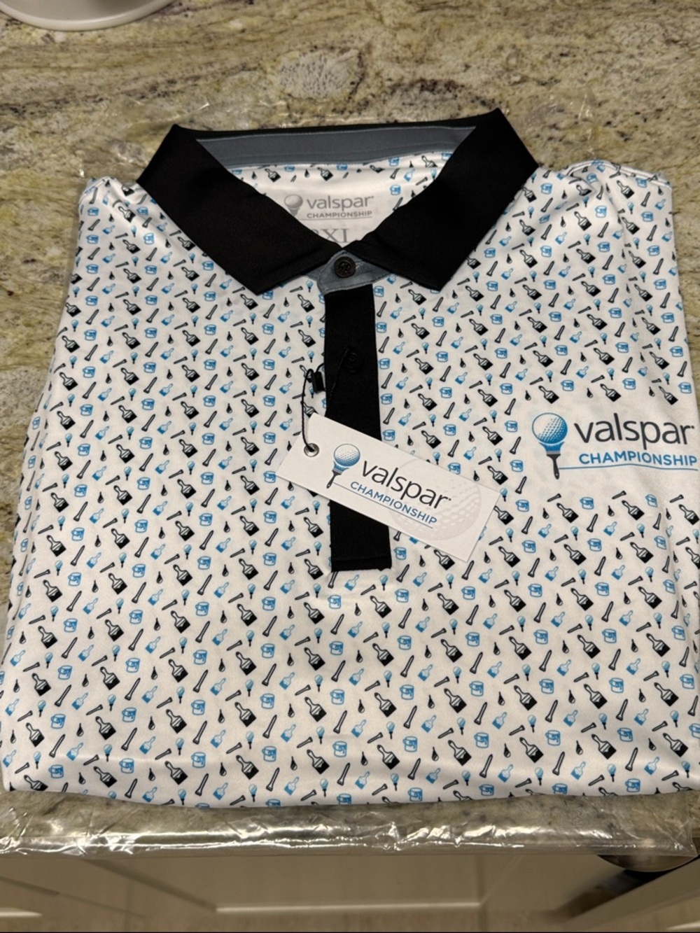 2026 Valspar Championship Men’s White Polo with Black Collar and Blue Accents
